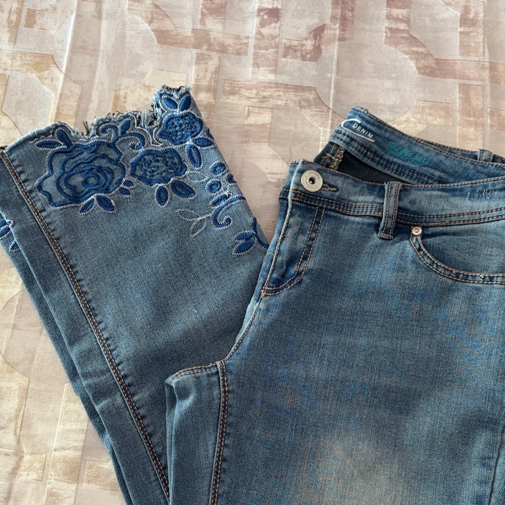 Embroidered Blue Denim Jeans